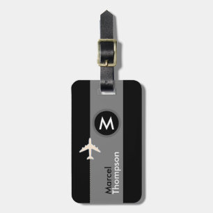 personalized travel . elegant monogram modern blk luggage tag