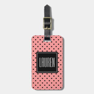 Personalized travel luggage tag   coral polka dots