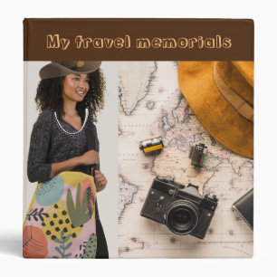 Personalized travel photo album Brown background  Binder