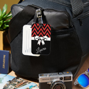 Personalized Travel Red Black White Bow Chevron Luggage Tag