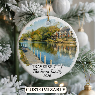 Personalized Traverse City Ornament, Michigan Ceramic Ornament