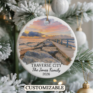 Personalized Traverse City Ornament, Michigan Ceramic Ornament