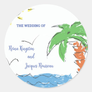 Personalized Treasure beach with palm tree  Classic Round Sticker