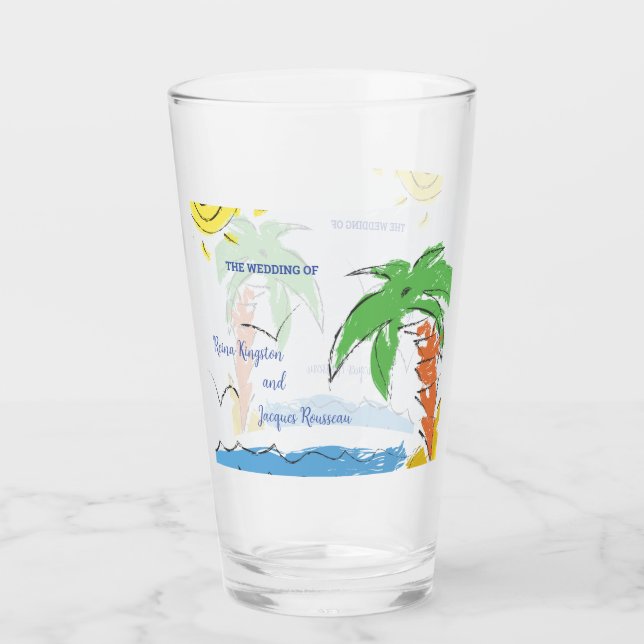 Personalized Treasure beach with palm tree Glass (Front)