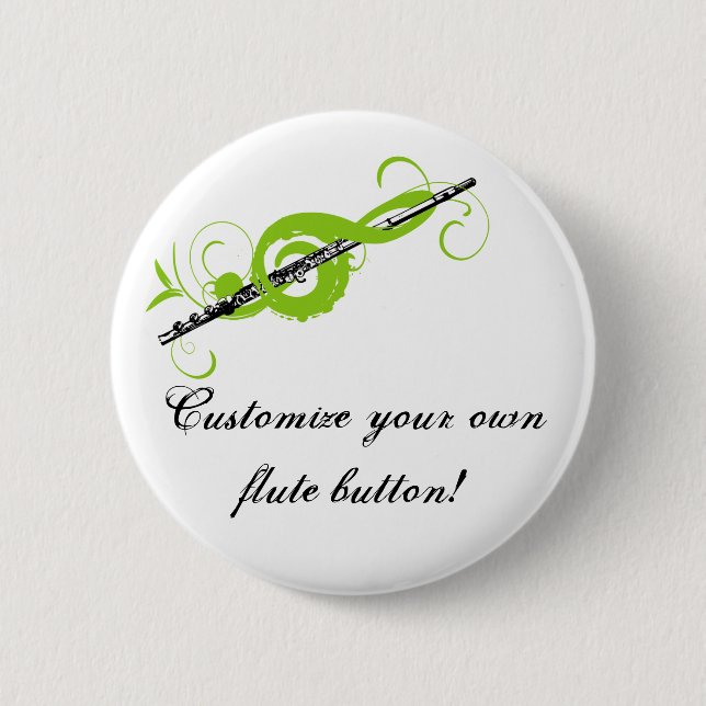 Personalized Treble Clef & Flute 2 Inch Round Button (Front)