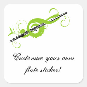 Personalized Treble Clef & Flute Square Sticker