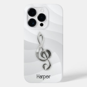 Personalized Treble Clef Music on White & Grey Case-Mate iPhone 14 Pro Case