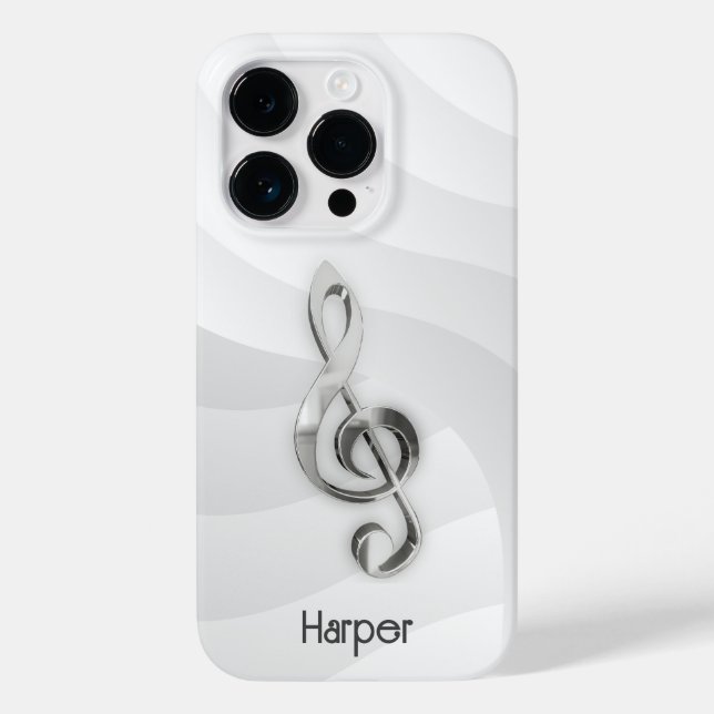 Personalized Treble Clef Music on White & Grey Case-Mate iPhone Case (Back)