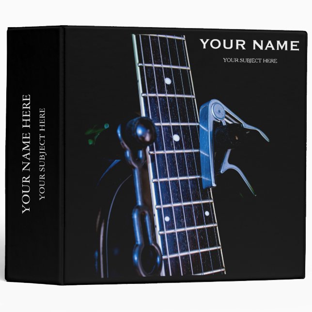 Personalized Treble Clef Musical Note on Black 3 R Binder (Front/Spine)