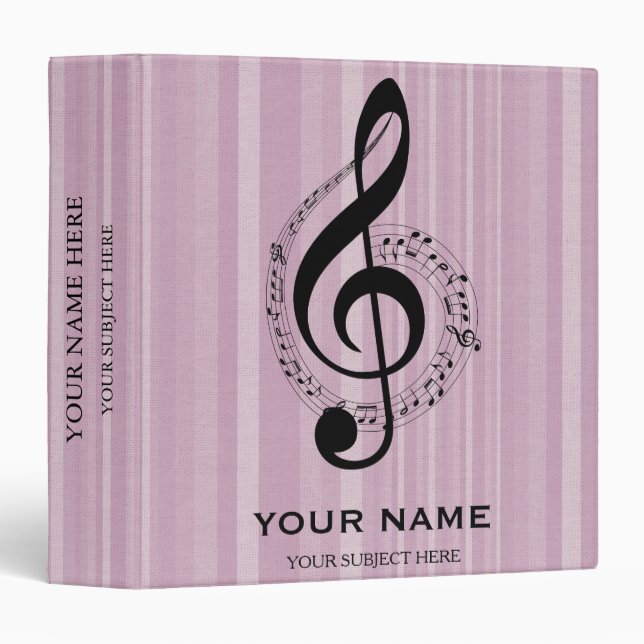 Personalized Treble Clef Musical Note on Black Binder (Front/Spine)