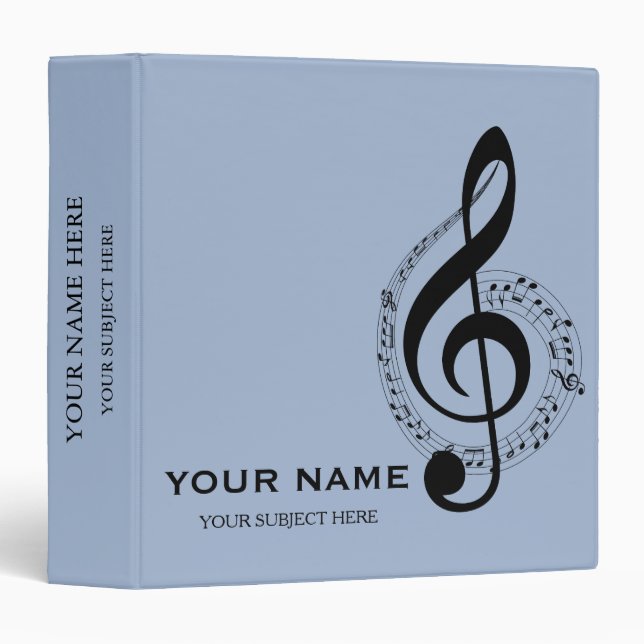 Personalized Treble Clef Musical Note on Black Binder (Front/Spine)