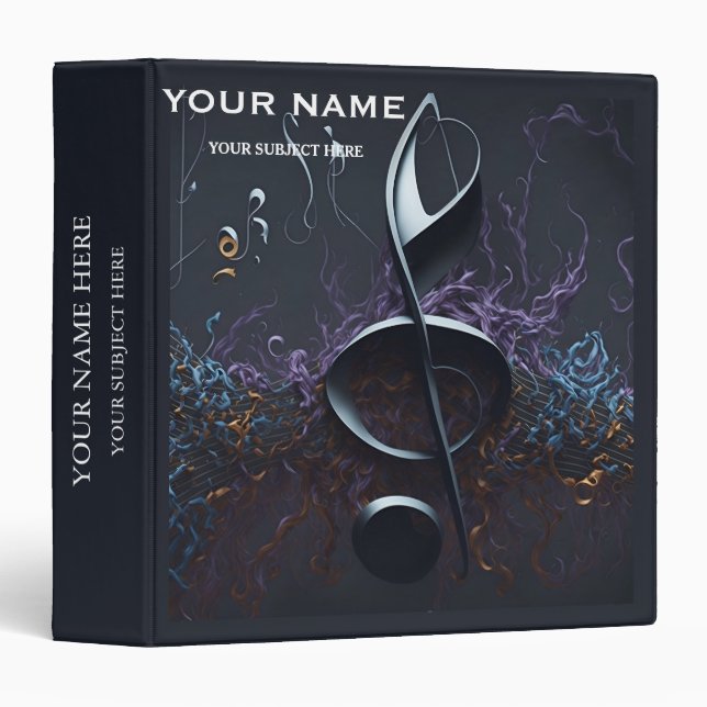 Personalized Treble Clef Musical Note on Black Binder (Front/Spine)