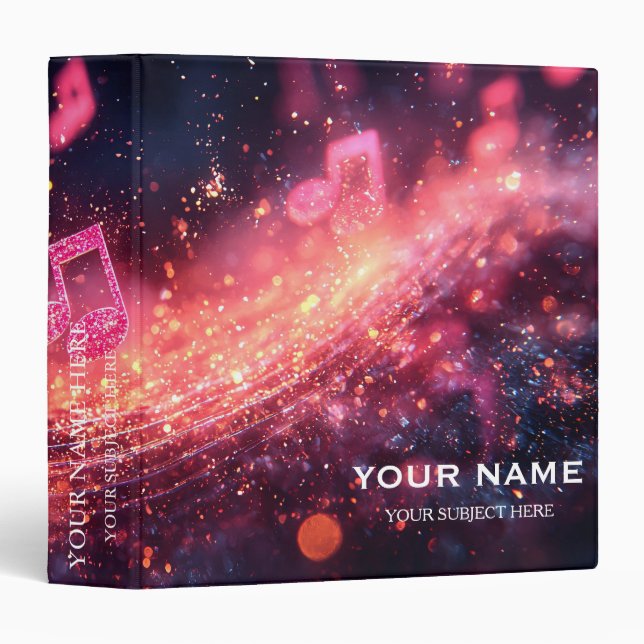 Personalized Treble Clef Musical Note on Black Binder (Front/Spine)