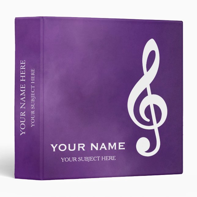 Personalized Treble Clef Musical Note on Black Binder (Front/Spine)