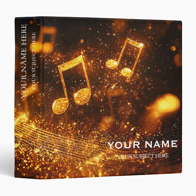 Personalized Treble Clef Musical Note on Black Binder (Front/Spine)