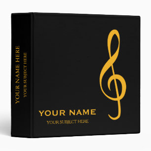 Personalized Treble Clef Musical Note on Black Binder