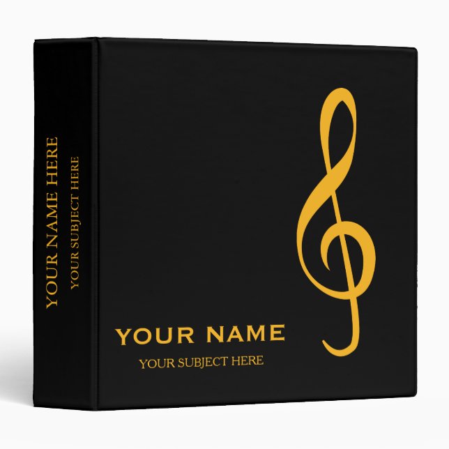Personalized Treble Clef Musical Note on Black Binder (Front/Spine)