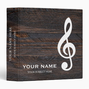 Personalized Treble Clef Musical Note on Wood Binder