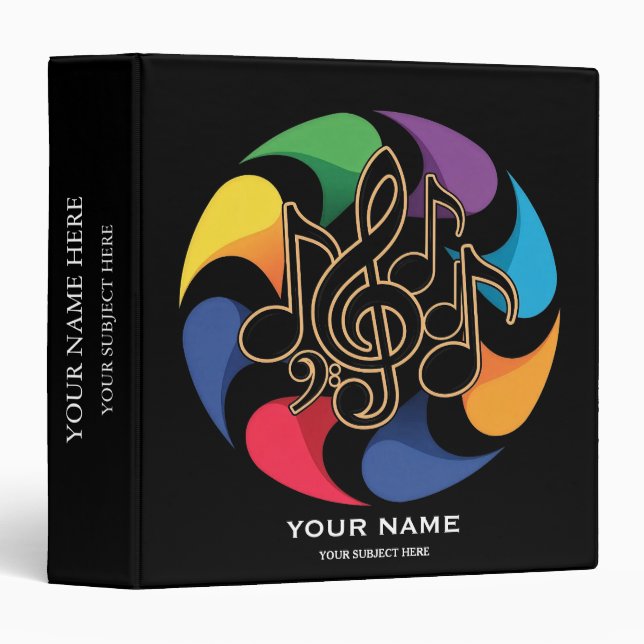 Personalized Treble Colorful Music Notes Binder (Front/Spine)