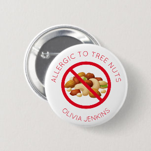 Personalized Tree Nut Allergy Name Tag Button