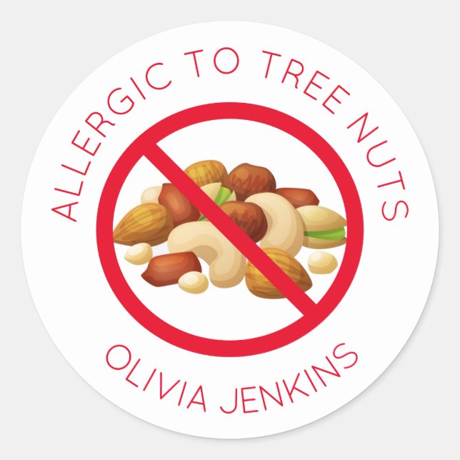 Personalized Tree Nut Allergy Name Tag Stickers (Front)