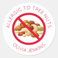 Personalized Tree Nut Allergy Name Tag Stickers
