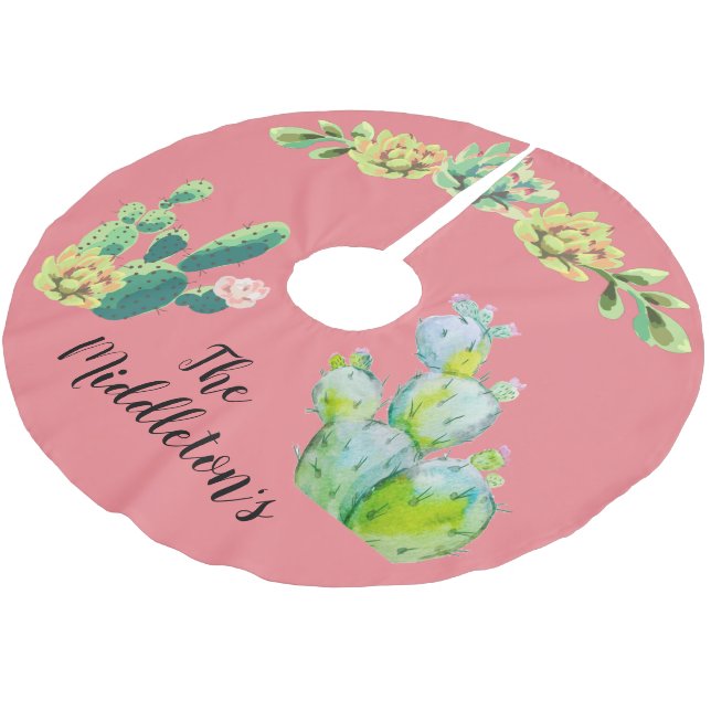 Personalized Tree Skirt Bohemian Cactus Succulents (Angled)