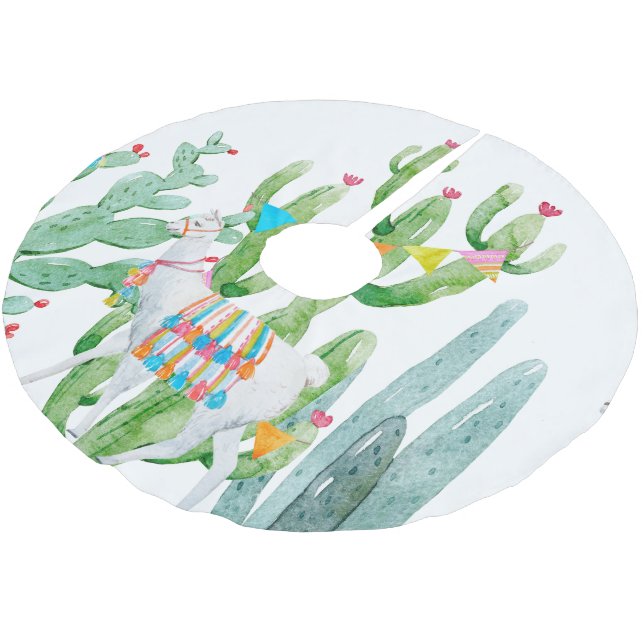 Personalized Tree Skirt Boho Llama Bohemian Cacti (Angled)