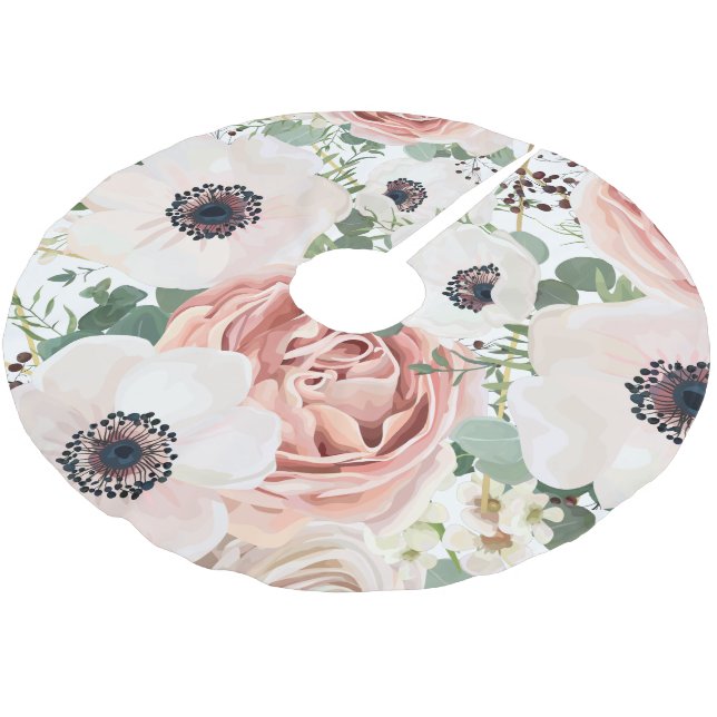 Personalized Tree Skirt Geometric Garden Rose Anem (Angled)