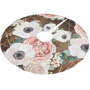Personalized Tree Skirt Geometric Garden Rose Barn