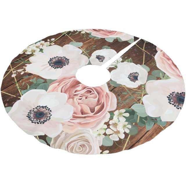 Personalized Tree Skirt Geometric Garden Rose Barn (Angled)