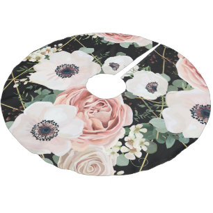 Personalized Tree Skirt Geometric Garden Rose Blac