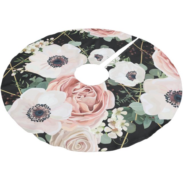 Personalized Tree Skirt Geometric Garden Rose Blac (Angled)