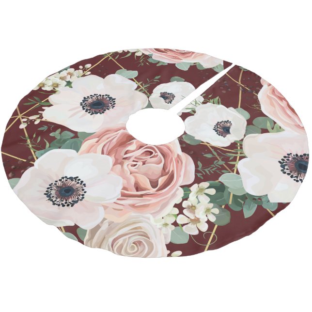 Personalized Tree Skirt Geometric Garden Rose Wine (Angled)