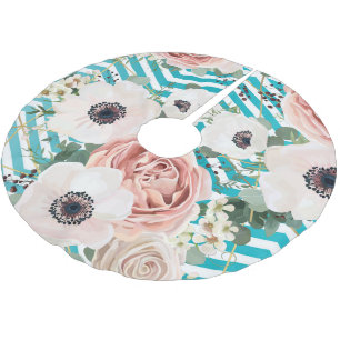 Personalized Tree Skirt Geometric Rose Chevron Tea