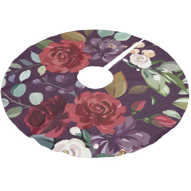 Personalized Tree Skirt Plum Purple Roses Gold Geo (Angled)
