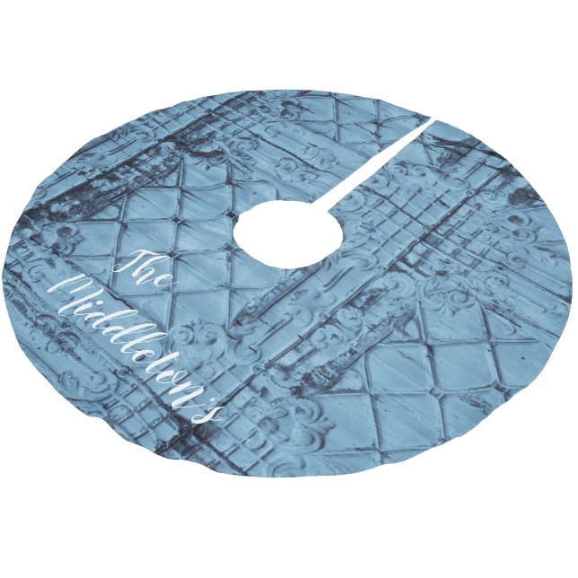 Personalized Tree Skirt Rustic Tin Panel Ceiling C (Angled)