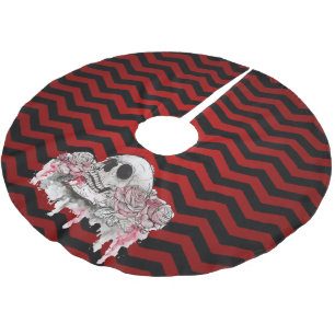 Personalized Tree Skirt skull Rose goth Chevron re