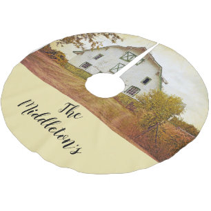 Personalized Tree Skirt Sunset Barn Country Rustic