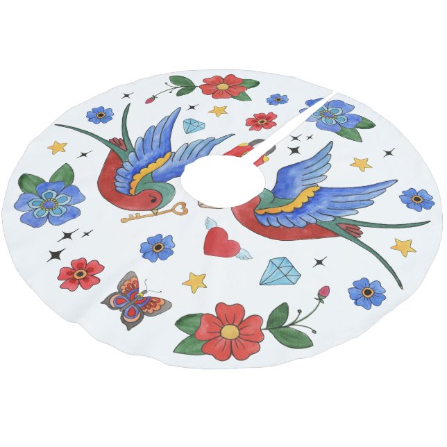 Personalized Tree Skirt Traditional Bird Tattoo Sp (Angled)