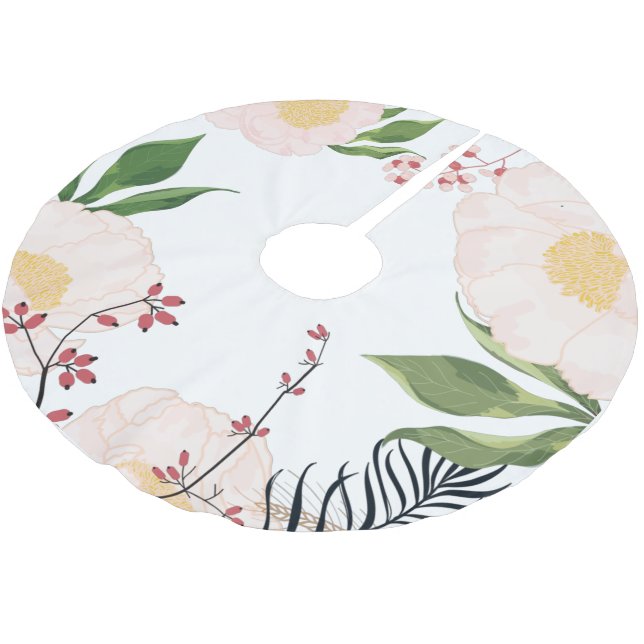 Personalized Tree Skirt White Floral Flowers on Wh (Angled)