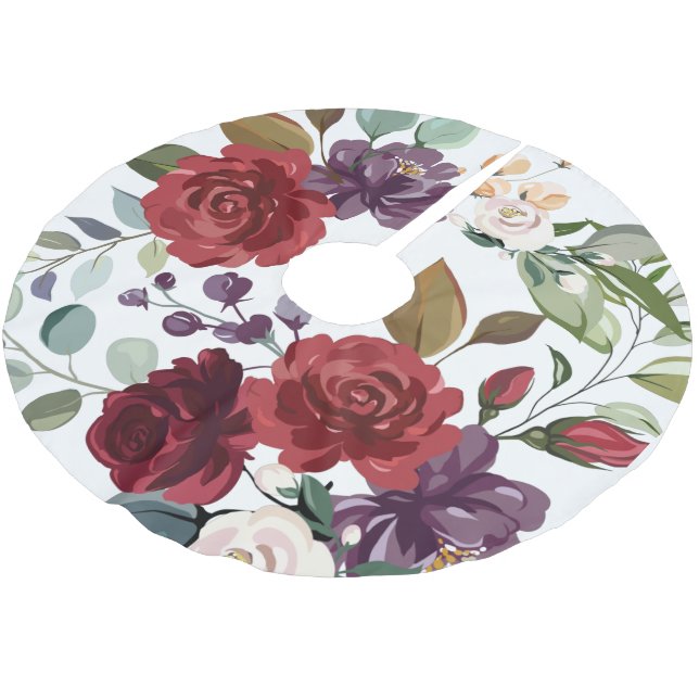 Personalized Tree Skirt White Roses Gold Geometric (Angled)