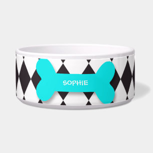 Personalized trendy aqua dog bone pet food bowl