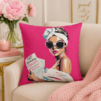 Personalized Trendy Birthday Queen Throw Pillow