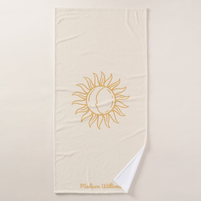  Personalized Trendy Boho Mystical Yellow Sun Moon Bath Towel (Bath Towel)