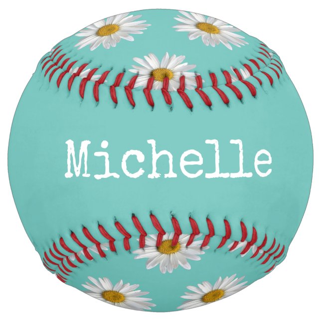 Personalized Trendy Daisy Teal Softball (Front)
