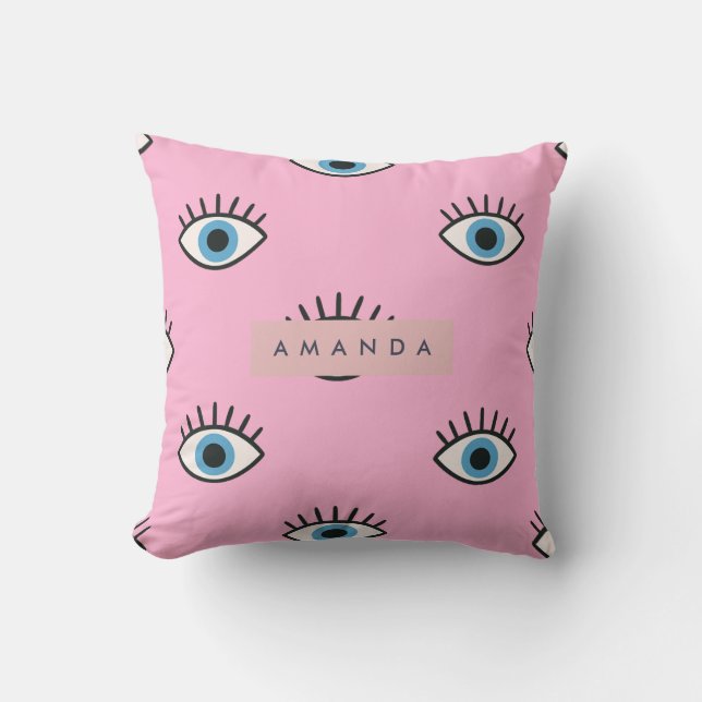 Personalized Trendy Evil Eye Pop Art Pattern Throw Pillow (Front)