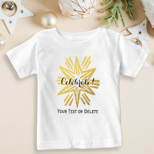 Personalized Trendy Gold Foil Star Festive Holiday Baby T-Shirt