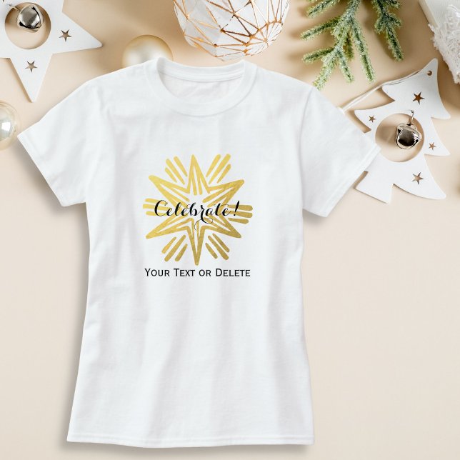 Personalized Trendy Gold Foil Star Festive Holiday T-Shirt (Creator Uploaded)