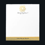 Personalized Trendy Gold Foil Star Merry Christmas Notepad<br><div class="desc">This trendy gold foil star pattern is perfect for your Christmas or New Year's Printed to look like gold foil, the design is modern and shiny, yet stylish and classy. Customize by adding your greeting and another line of text and you can also change the background colour by clicking on...</div>